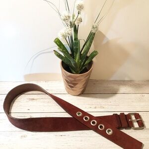 {Club Monaco} Burgundy & Silver Suede Leather Belt